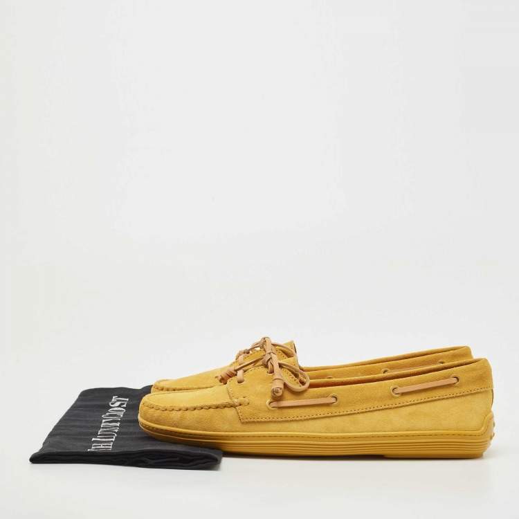Pre Owned Tod's Yellow Suede Lace Up Loafers Size 41