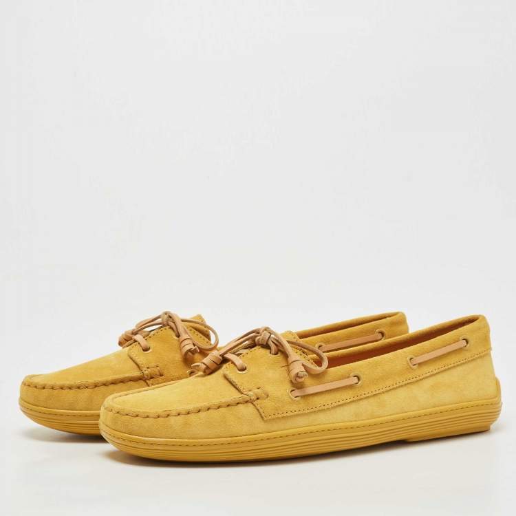 Pre Owned Tod's Yellow Suede Lace Up Loafers Size 41