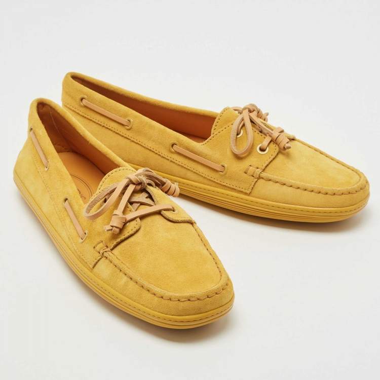 Pre Owned Tod's Yellow Suede Lace Up Loafers Size 41