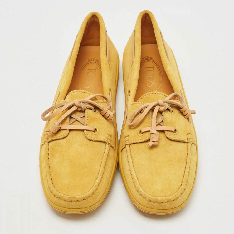 Pre Owned Tod's Yellow Suede Lace Up Loafers Size 41