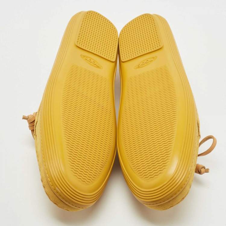 Pre Owned Tod's Yellow Suede Lace Up Loafers Size 41