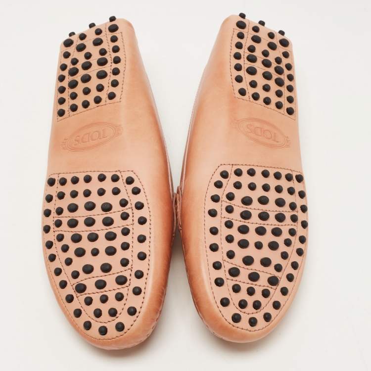 Pre Owned Tod's Light Brown Leather Buckle Detail Slip On Loafers Size 39