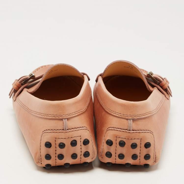 Pre Owned Tod's Light Brown Leather Buckle Detail Slip On Loafers Size 39