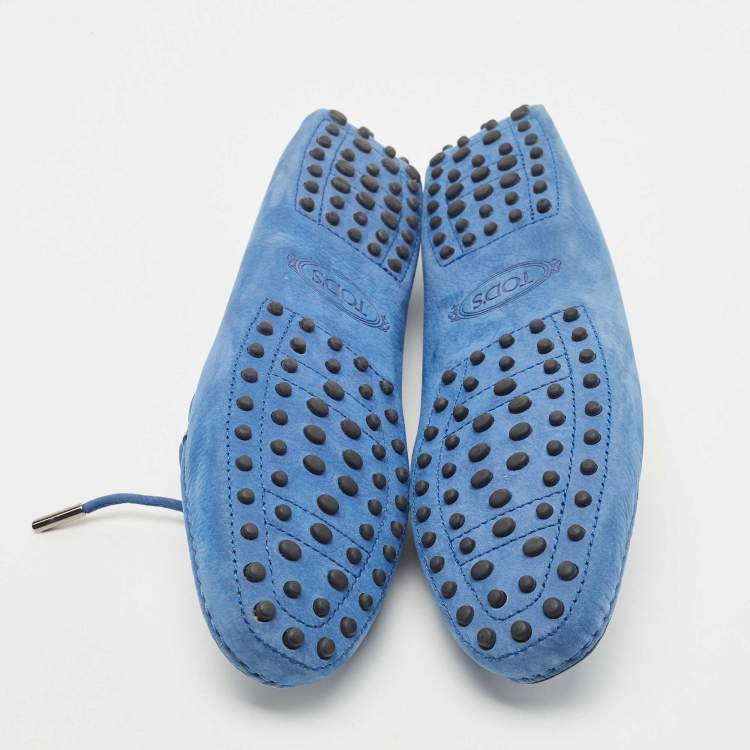 Pre Owned Tod's Blue Suede Gommino Bow Slip On Loafers Size 41