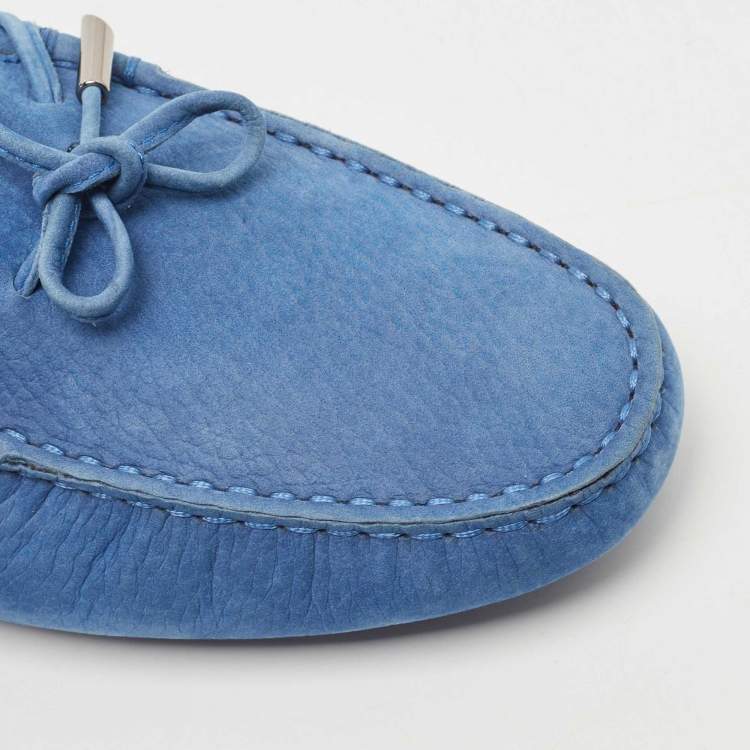 Pre Owned Tod's Blue Suede Gommino Bow Slip On Loafers Size 41