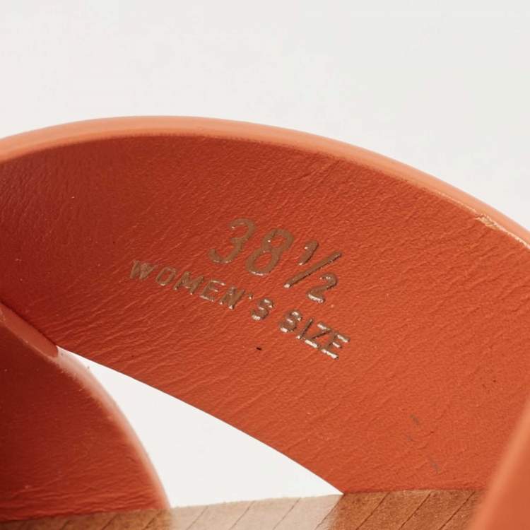 Pre Owned Tod's Light Orange Patent Leather Block Heel Ankle Strap Sandals Size 38.5
