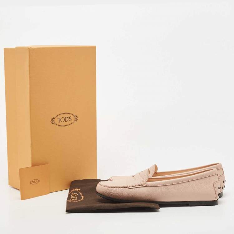 Pre Owned Tod's Beige Leather Penny Slip On Loafers Size 40