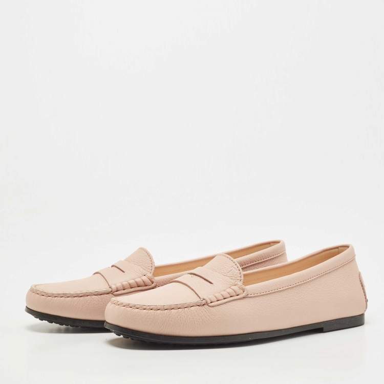 Pre Owned Tod's Beige Leather Penny Slip On Loafers Size 40
