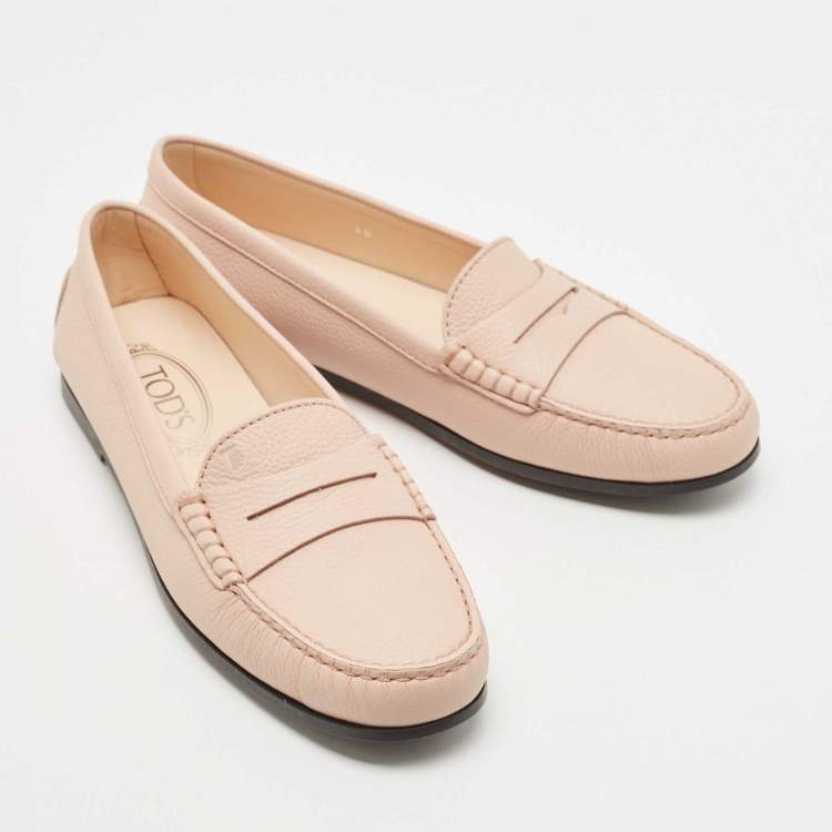 Pre Owned Tod's Beige Leather Penny Slip On Loafers Size 40