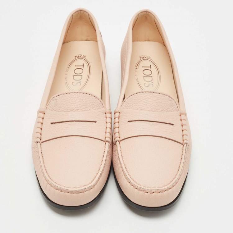 Pre Owned Tod's Beige Leather Penny Slip On Loafers Size 40