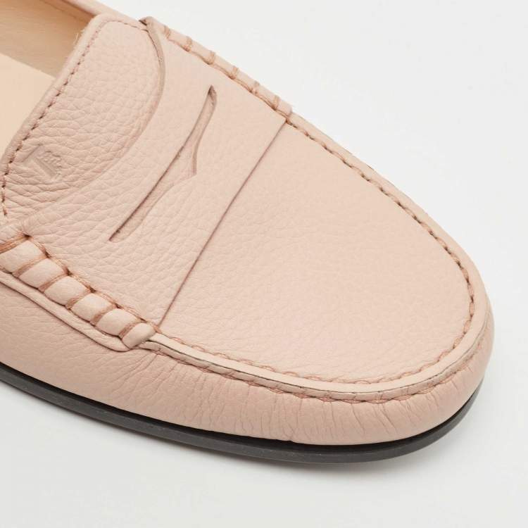 Pre Owned Tod's Beige Leather Penny Slip On Loafers Size 40