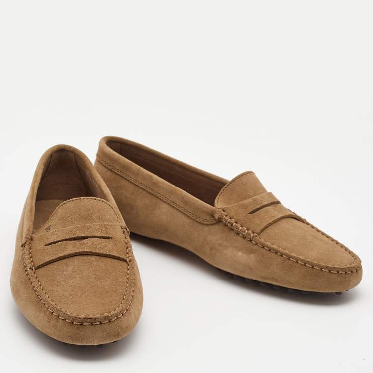 Pre Owned Tod's Beige Suede Penny Driving Loafers Size 39