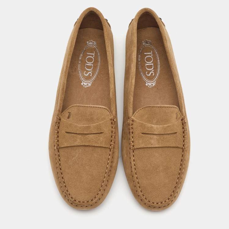Pre Owned Tod's Beige Suede Penny Driving Loafers Size 39