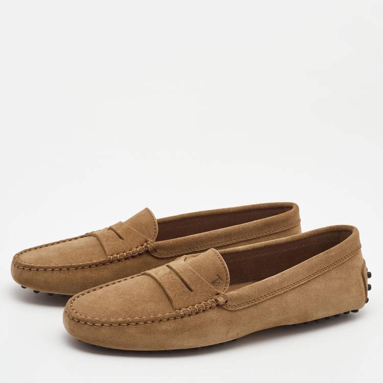 Pre Owned Tod's Beige Suede Penny Driving Loafers Size 39