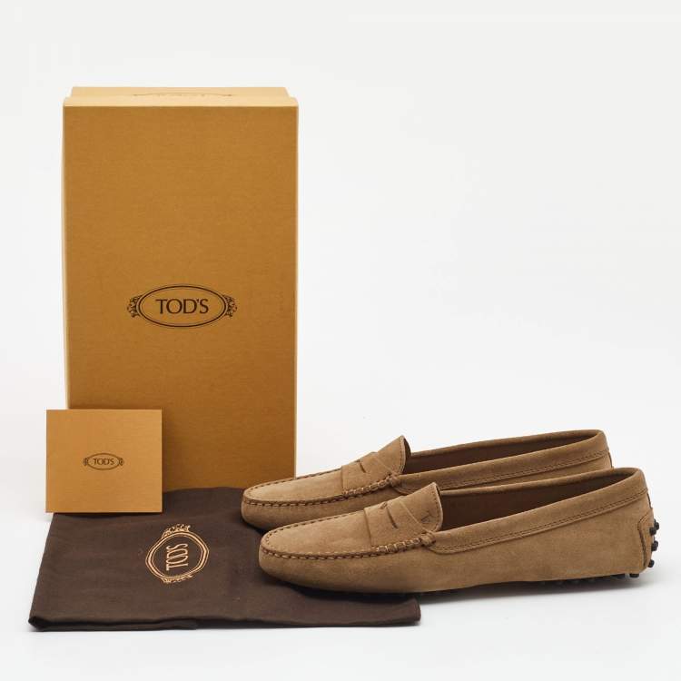 Pre Owned Tod's Beige Suede Penny Driving Loafers Size 39