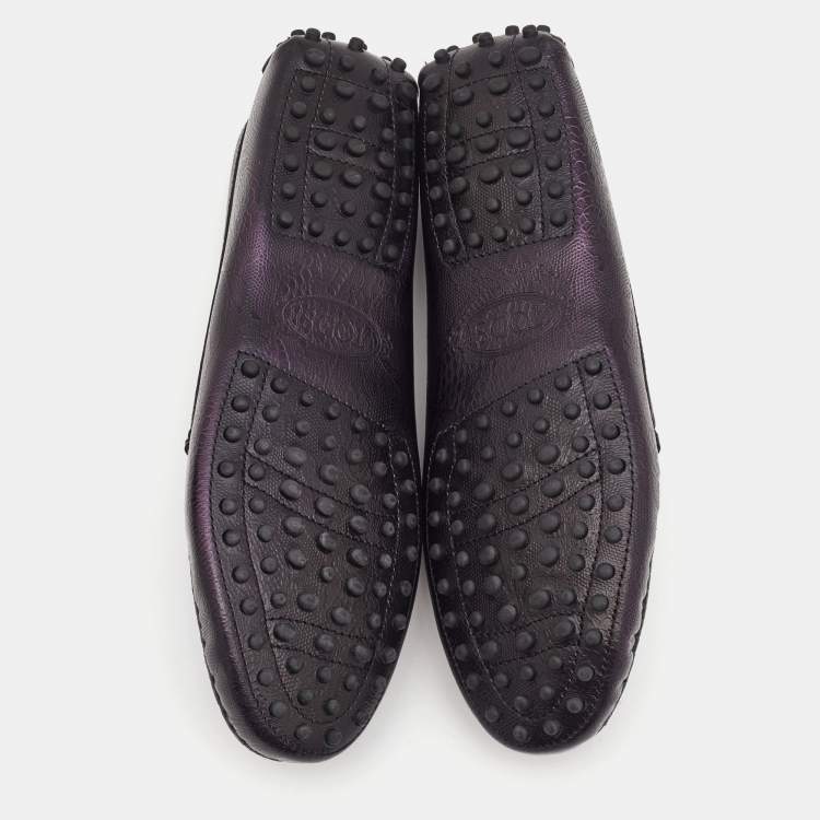 Pre Owned Tod's Purple Floral Embossed Leather Penny Driving Loafers Size 39