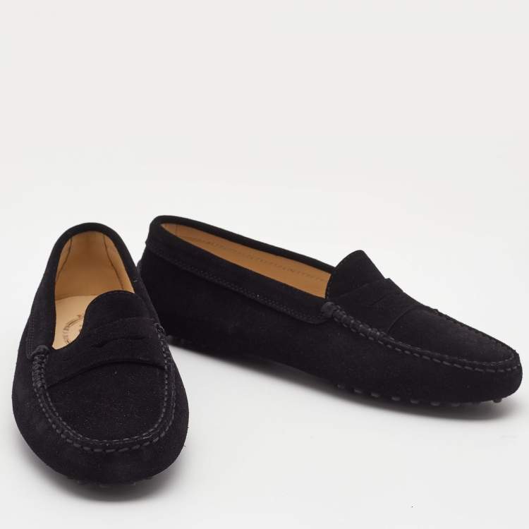 مملوكة مسبقًا Tod's Black Suede Penny Driving Loafers Size 39