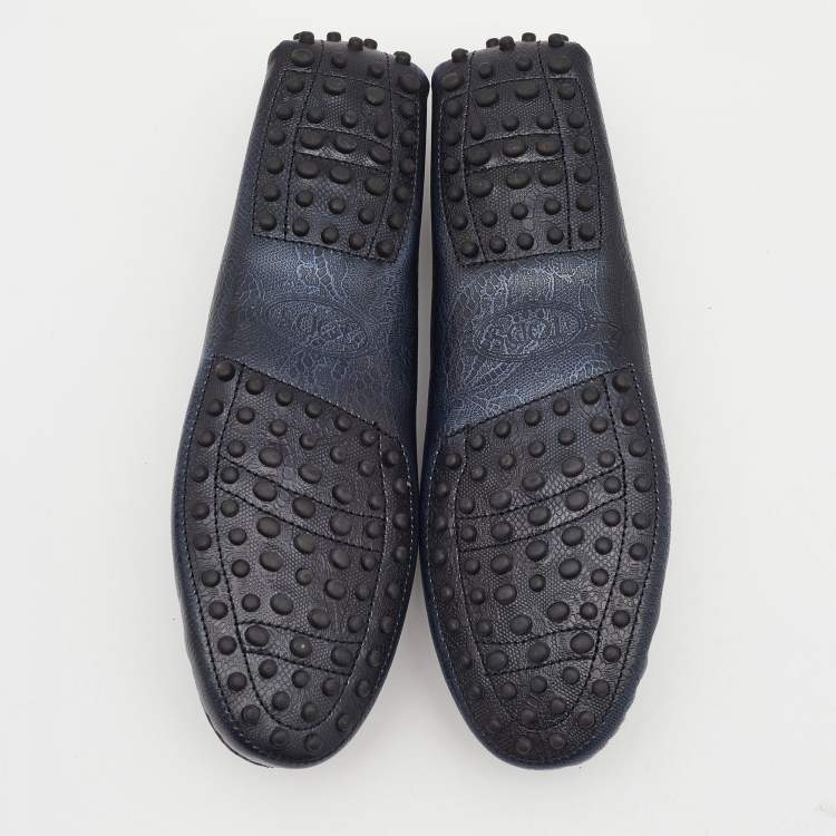 Pre Owned Tod's Navy Blue Embossed Leather Penny Driving Loafers Size 39