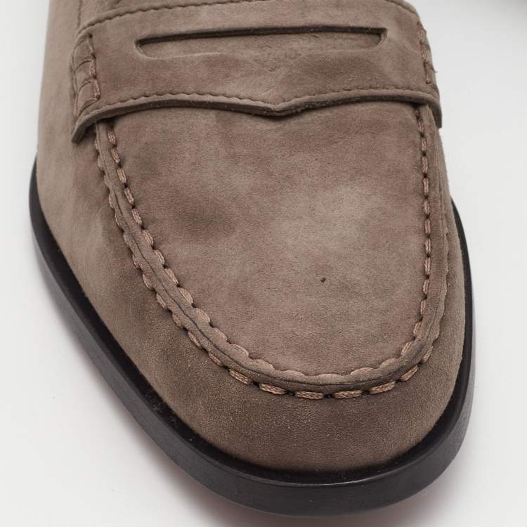 Pre Owned Tod's Grey Suede Penny Loafers Size 39