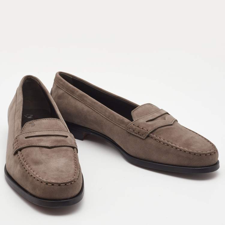 Pre Owned Tod's Grey Suede Penny Loafers Size 39