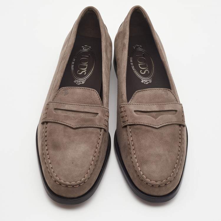 Pre Owned Tod's Grey Suede Penny Loafers Size 39