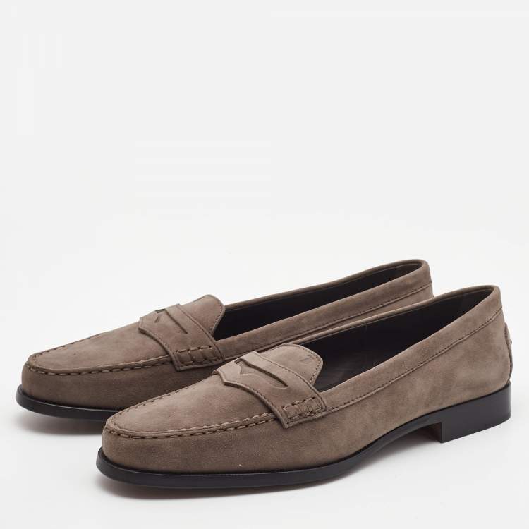 Pre Owned Tod's Grey Suede Penny Loafers Size 39