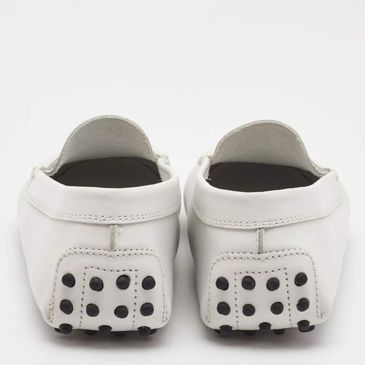 مملوكة مسبقًا Tod's White Leather Penny Driving Loafers Size 39