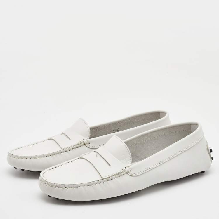 مملوكة مسبقًا Tod's White Leather Penny Driving Loafers Size 39