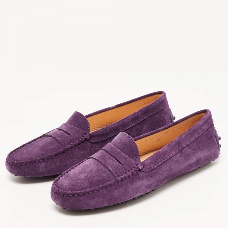 Pre Owned Tod's Purple Suede Gommino Slip on Loafers Size 39