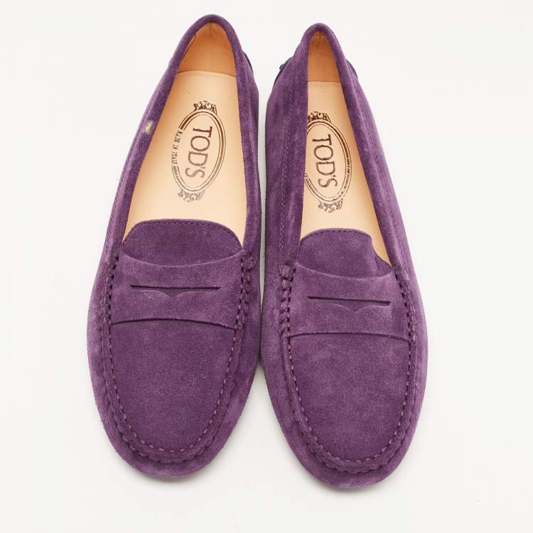 Pre Owned Tod's Purple Suede Gommino Slip on Loafers Size 39