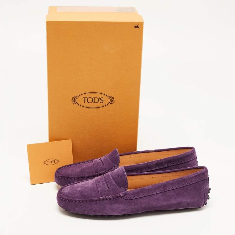 Pre Owned Tod's Purple Suede Gommino Slip on Loafers Size 39