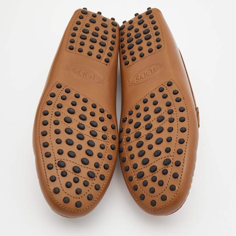 Pre Owned Tod's Brown Leather Double T Slip On Loafers Size 38.5