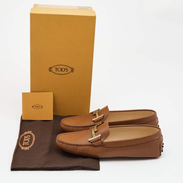 Pre Owned Tod's Brown Leather Double T Slip On Loafers Size 38.5