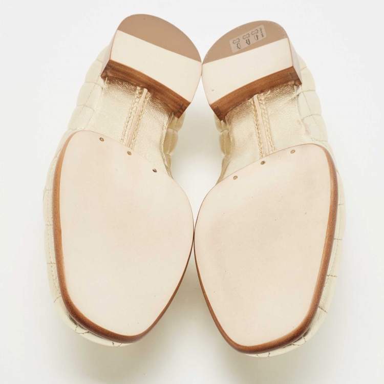 Pre Owned Tod's Gold Quilted Leather Double T Slip On Loafers Size 40.5