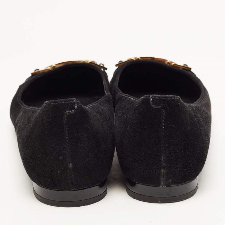 Pre Owned Tod's Black Suede and Patent Leather Buckle Ballet Flats Size 37