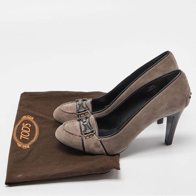 Pre Owned Tod's Grey Suede Loafer Pumps Size 39.5