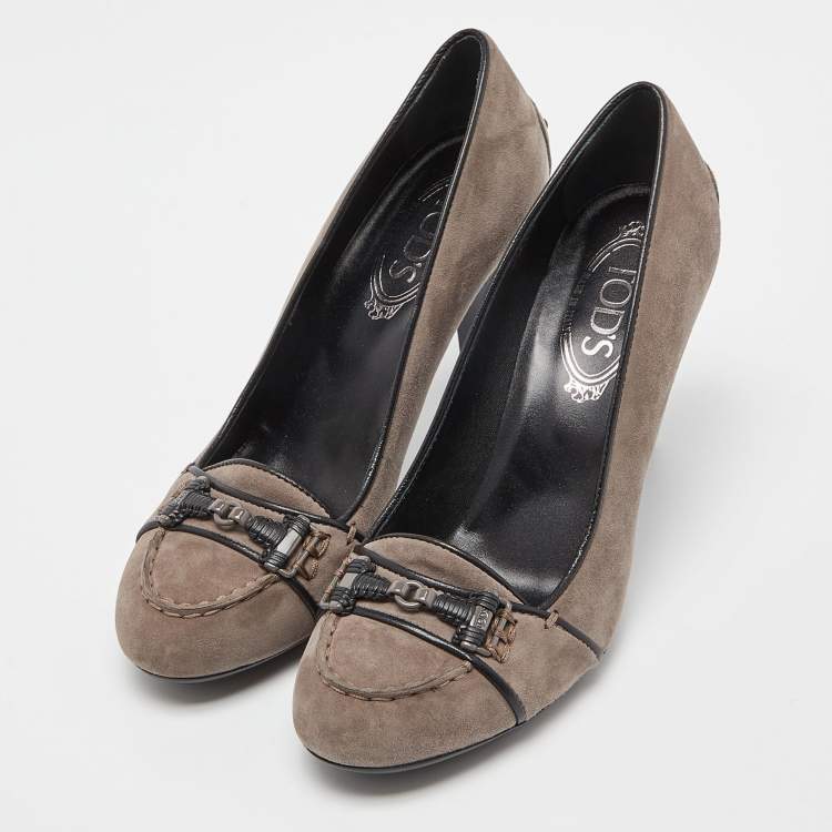 Pre Owned Tod's Grey Suede Loafer Pumps Size 39.5