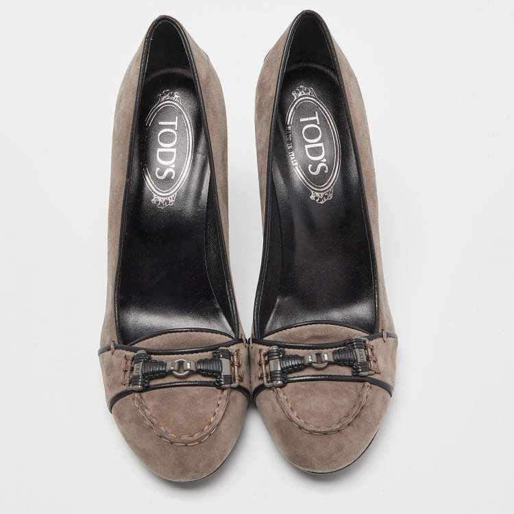 Pre Owned Tod's Grey Suede Loafer Pumps Size 39.5