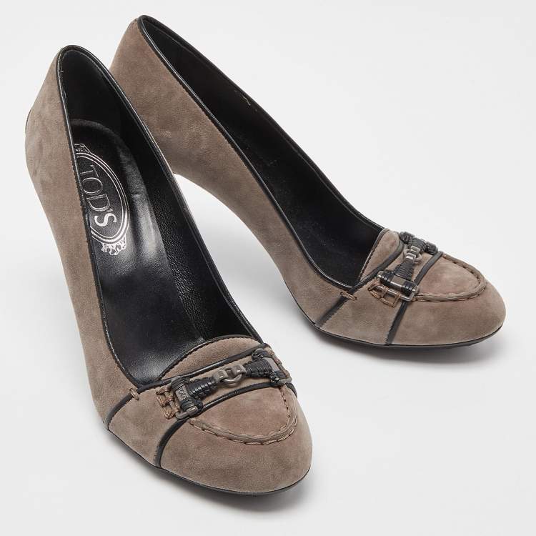 Pre Owned Tod's Grey Suede Loafer Pumps Size 39.5