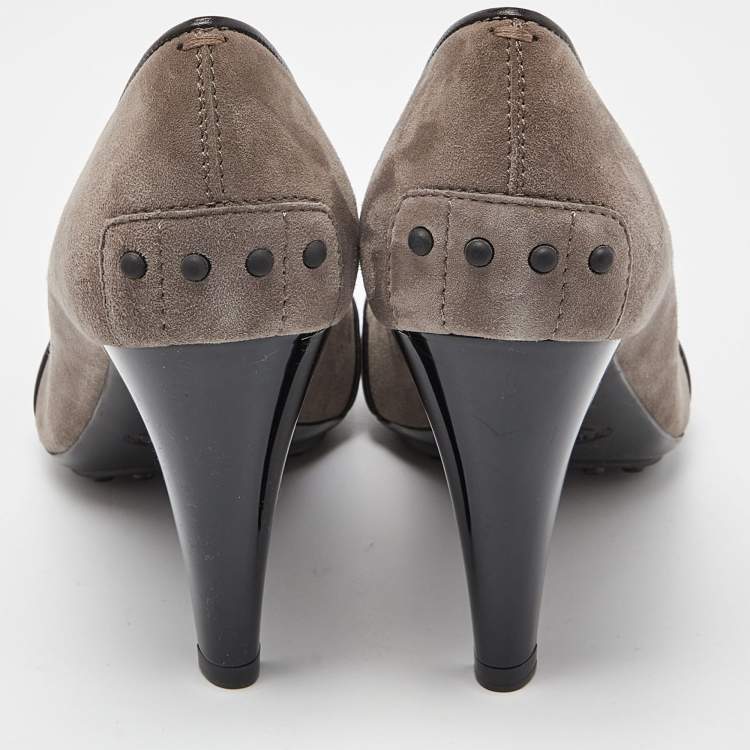 Pre Owned Tod's Grey Suede Loafer Pumps Size 39.5