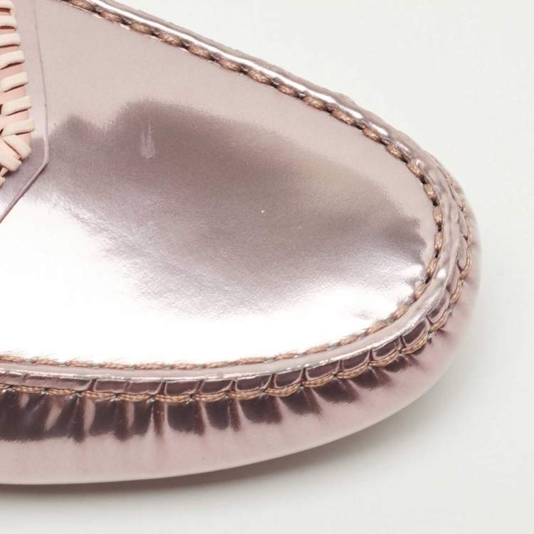 Pre Owned Tod's Rose Gold Patent Leather Penny Slip On Loafers Size 41