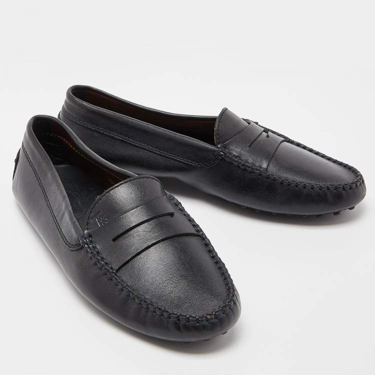 Pre Owned Tod's Black Leather Penny Loafers Size 38.5