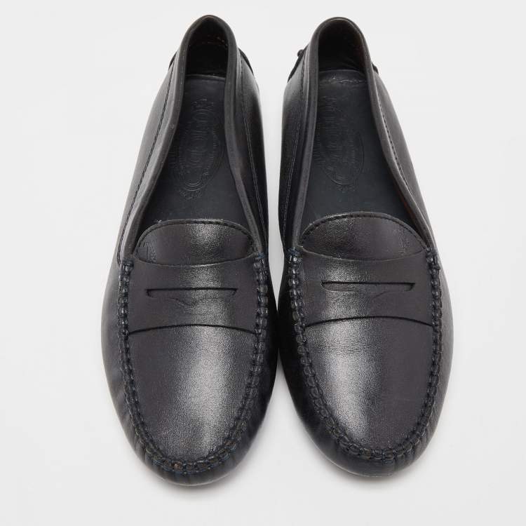 Pre Owned Tod's Black Leather Penny Loafers Size 38.5