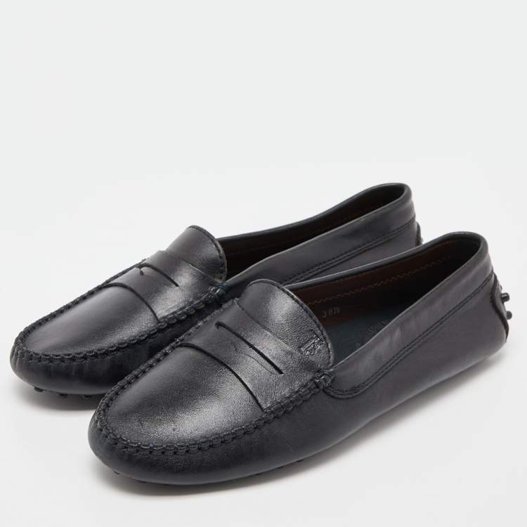 Pre Owned Tod's Black Leather Penny Loafers Size 38.5