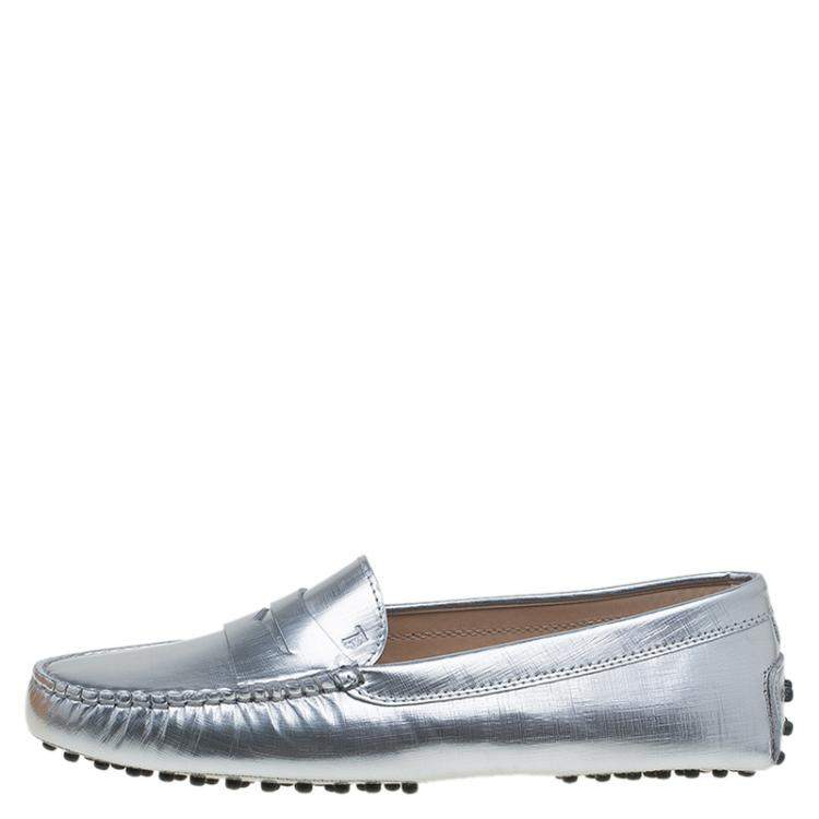 metallic penny loafers