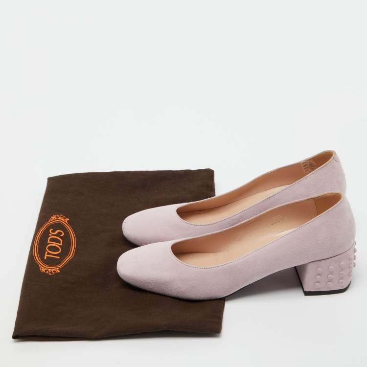 Pre Owned Tod's Pink Suede Studded Block Heel Pumps Size 37.5