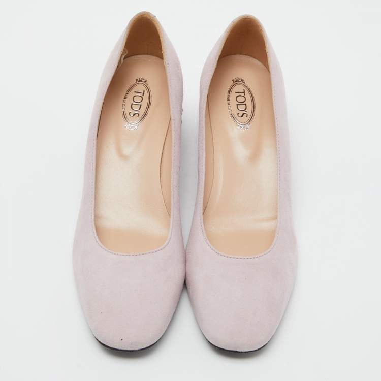 Pre Owned Tod's Pink Suede Studded Block Heel Pumps Size 37.5