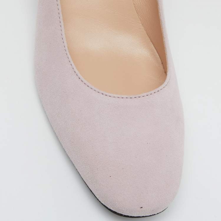Pre Owned Tod's Pink Suede Studded Block Heel Pumps Size 37.5