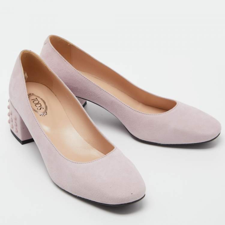 Pre Owned Tod's Pink Suede Studded Block Heel Pumps Size 37.5