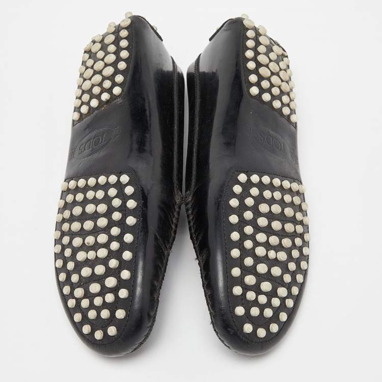Pre Owned Tod's Black Patent Leather And Calf  Hair Gommino Penny Loafers Size 36